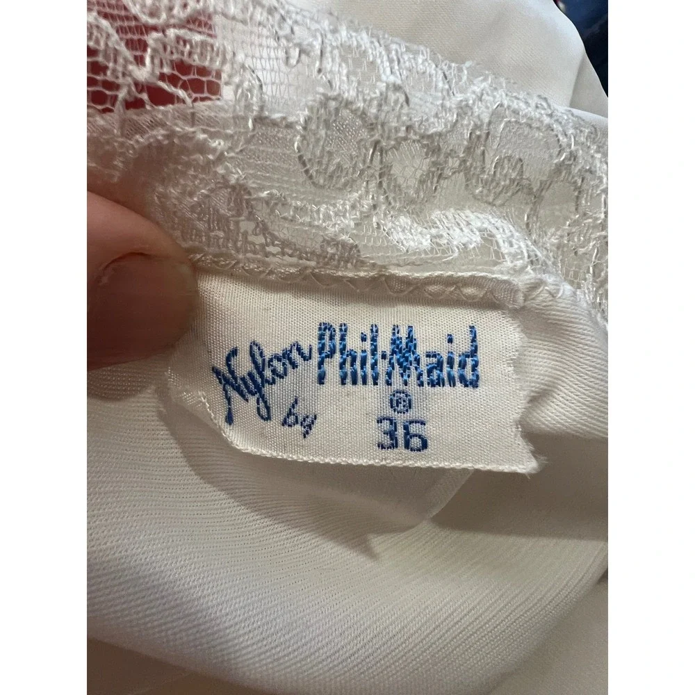 Vintage Phil-Maid White Nylon Full Slip Lace Trim Ruffle Hem Size 36